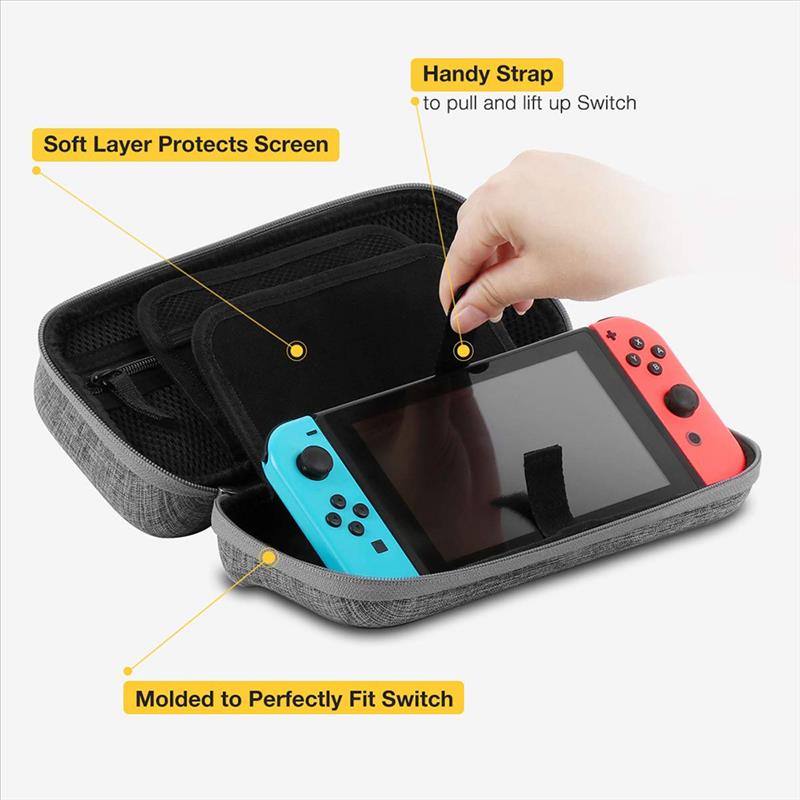Gray Oxford Deluxe Hard Carrying Storage Eva Case For Nintendo Switch